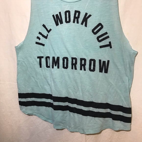Victoria’s Secret PINK Blue & Black I’ll Workout Tomorrow Graphic Tank Top M GUC - Picture 2 of 6
